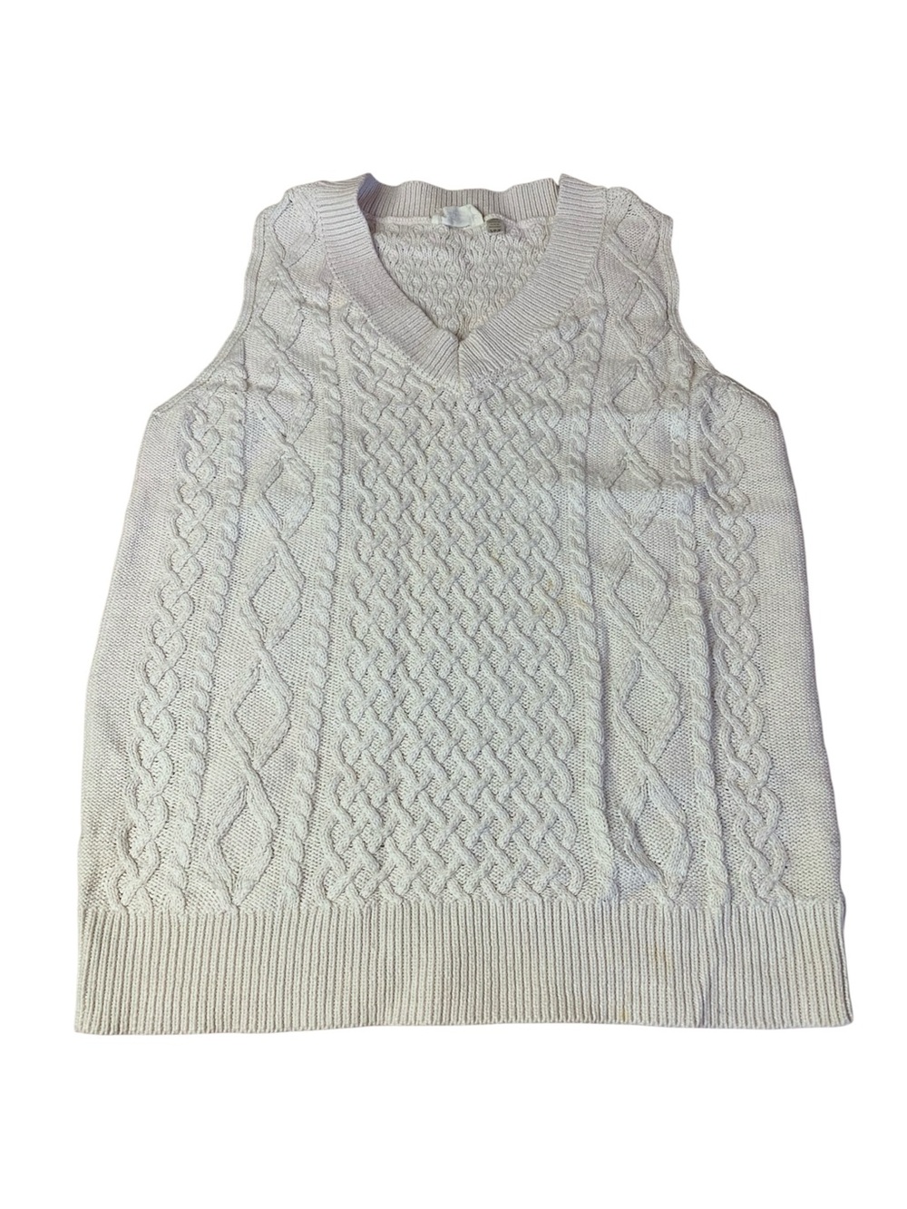 Retrod by RD Style Cable Knit V-Neck Sweater Vest in Cream - Size Small